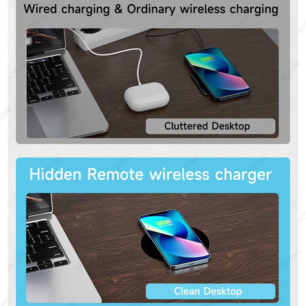 Long Distance Wireless Charger Pad Desktop Coffee Furniture Office Hide QI Wireless Charging For IPhone 13 11 12 Pro Max Samsung