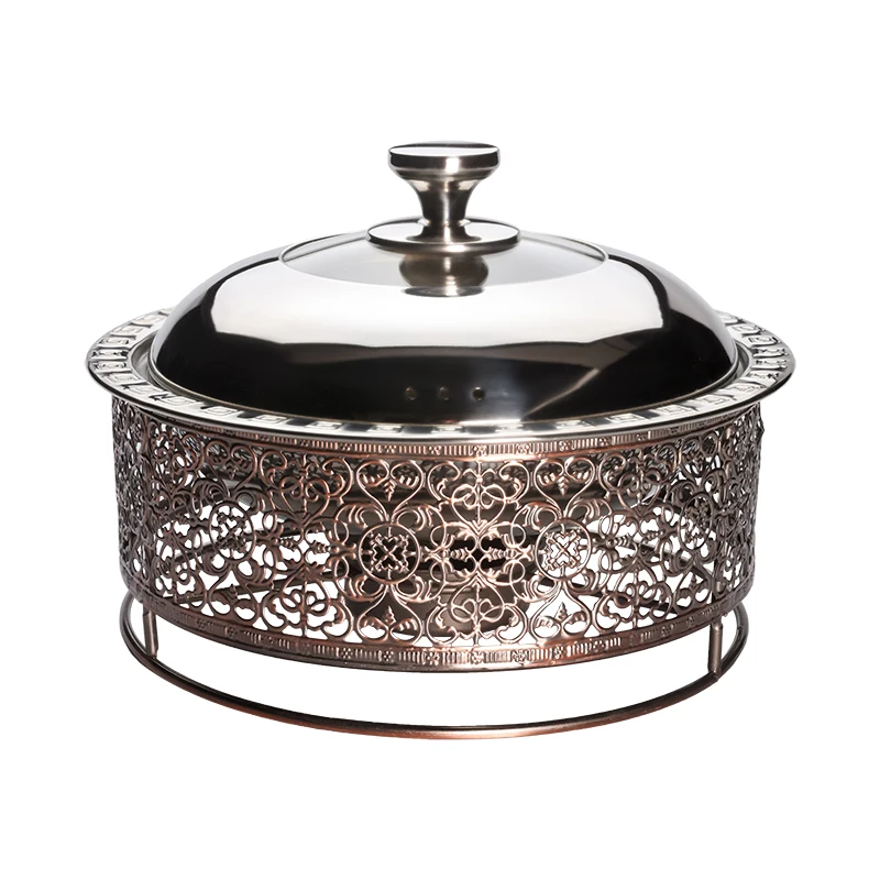 Chinese antique dry pot solid heating stove with lid stainless steel seafood shallow soup pot open stove tableware