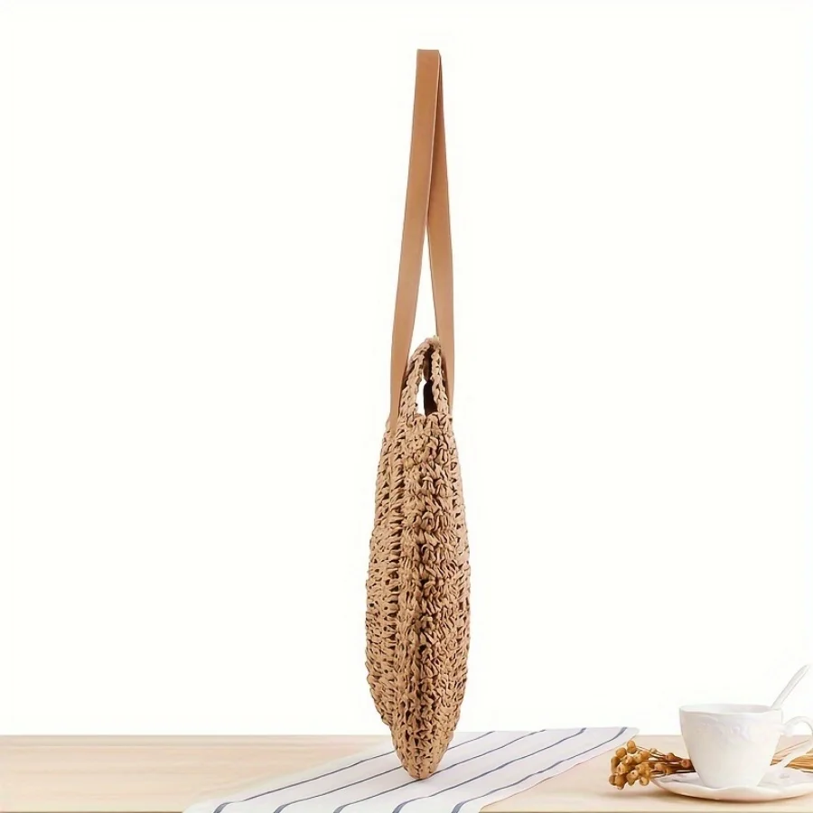 Seagloca Round Large Straw Handbags Women Handwoven Straw Bags Natural Chic Summer Beach Tote Bag Woven Handle Shoulder Bag