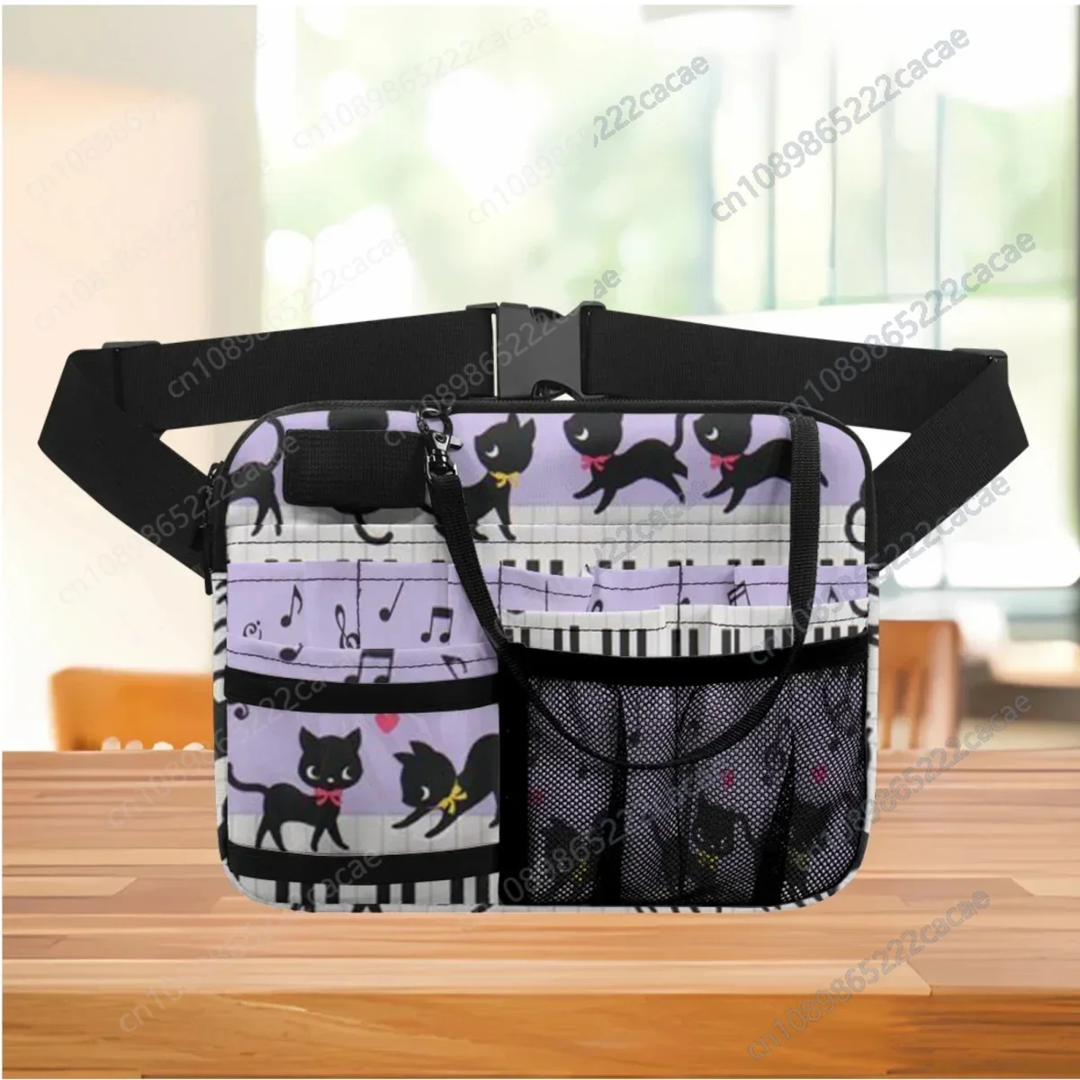 

Music Piano Key Note Cat Design Portable Waist Bag Nurse Organizer Pouch Multi Compartment Utility Hip Bag Case bolsa feminina