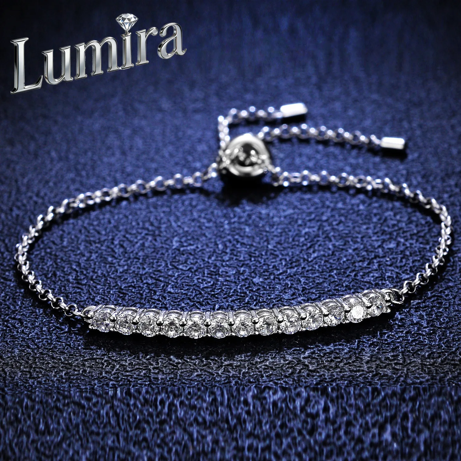 Lumira Platinum PT950 1.3 Carat Push-Pull Adjustable Bracelet with Moissanite Row for Women's Jewelry