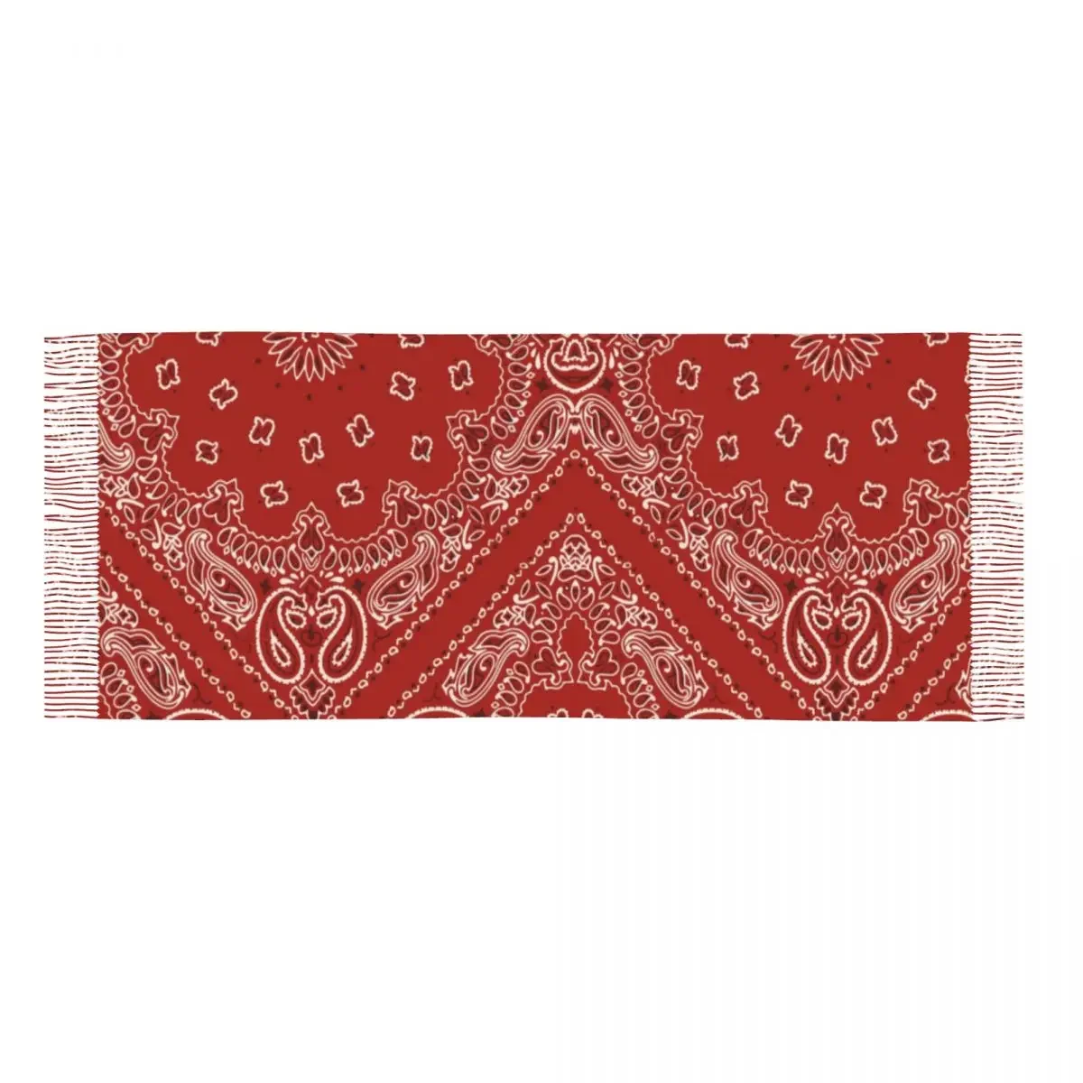 Bandana vermelha de luxo para mulheres, estilo Paisley, cachecol de borla, xale quente, lenço feminino, inverno outono