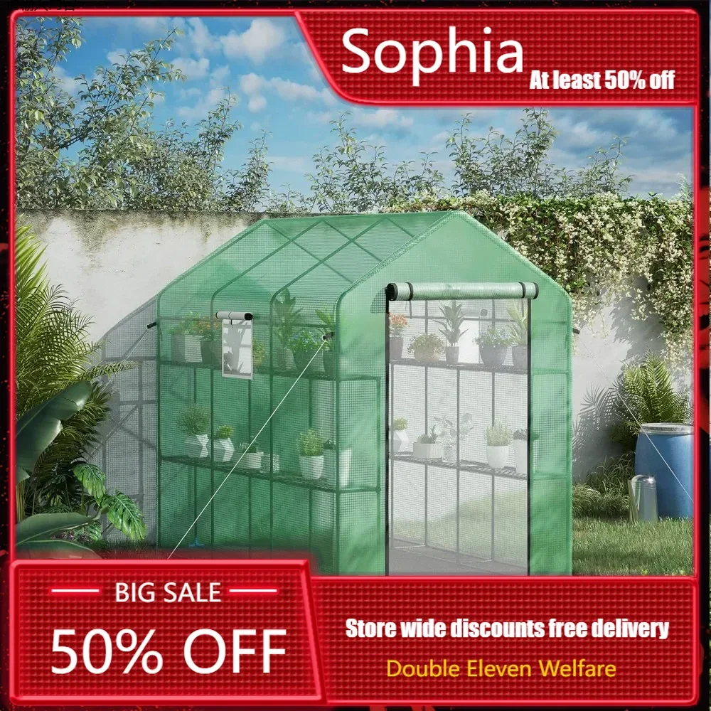 Garden Buildings 7 'x 5' X 6 'walk-in Greenhouse with Mesh Doors and Windows, 18 Layer Greenhouse Plant Labels, UV Protection