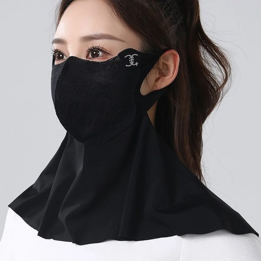 

Новая кружевная вышивка, ледяная шелковая солнцезащитная маска, дышащая анти-УФ-маска для лица, пылезащитная UPF50 + Gini для лица, унисекс