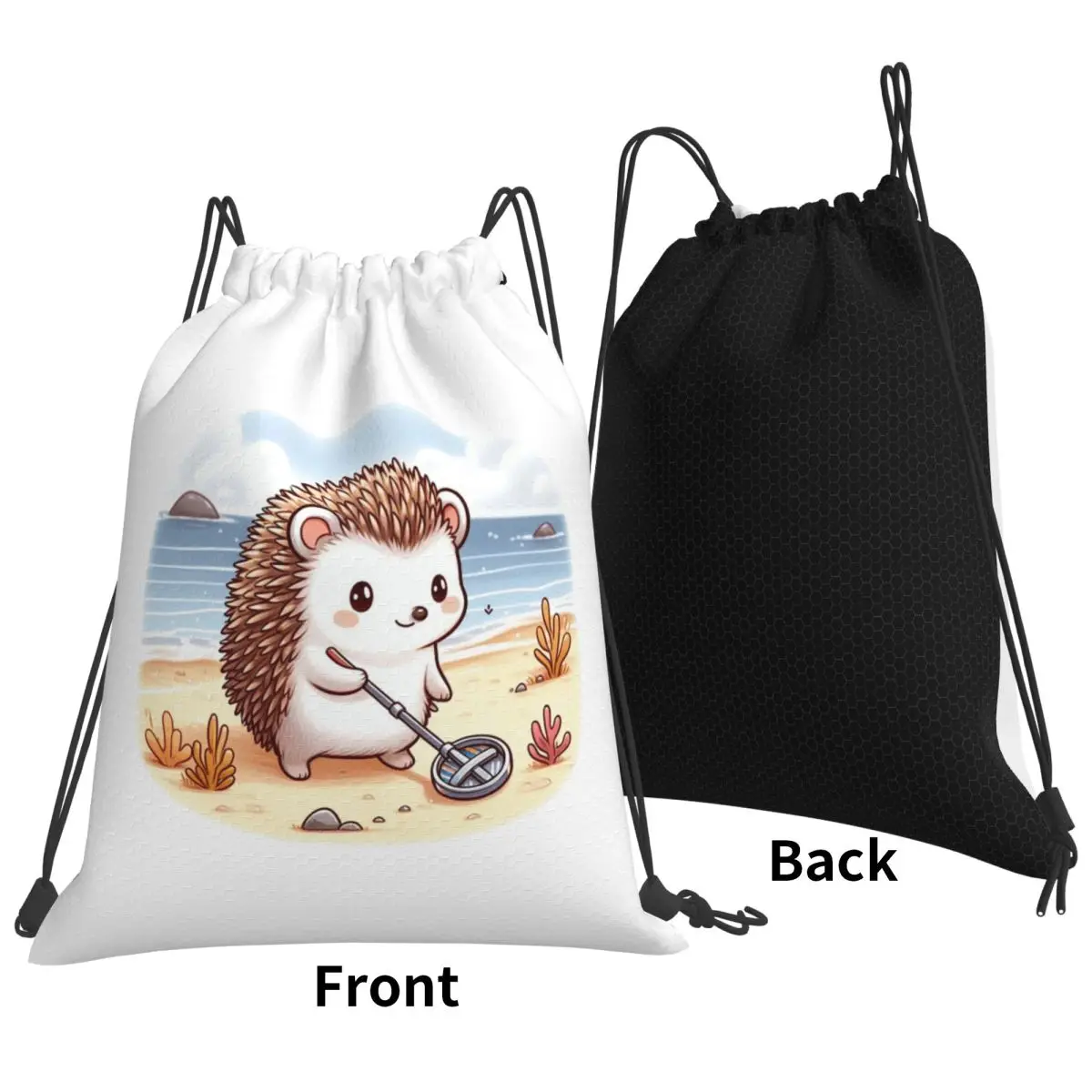 Treasure Hunter Hedgehog Backpacks Casual Drawstring Bundle Pocket Sports Bag Book Bags for Man Woman School