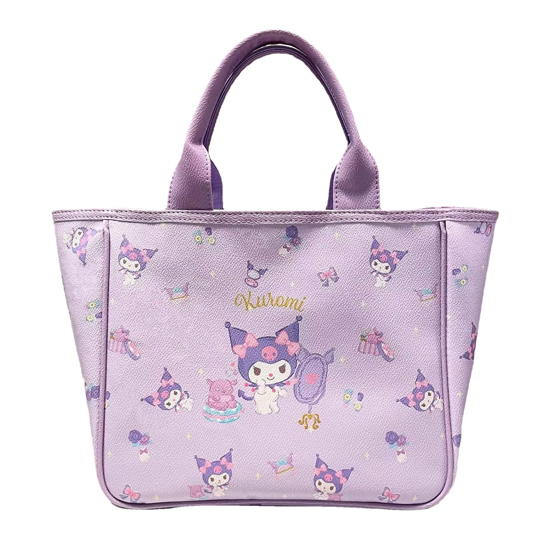 Sanrio Hello Kitty Heart Printed PU Leather Bags Women New Large Capacity Luxury Handbags Y2k Girl Cartoon Cute Trendy Totes