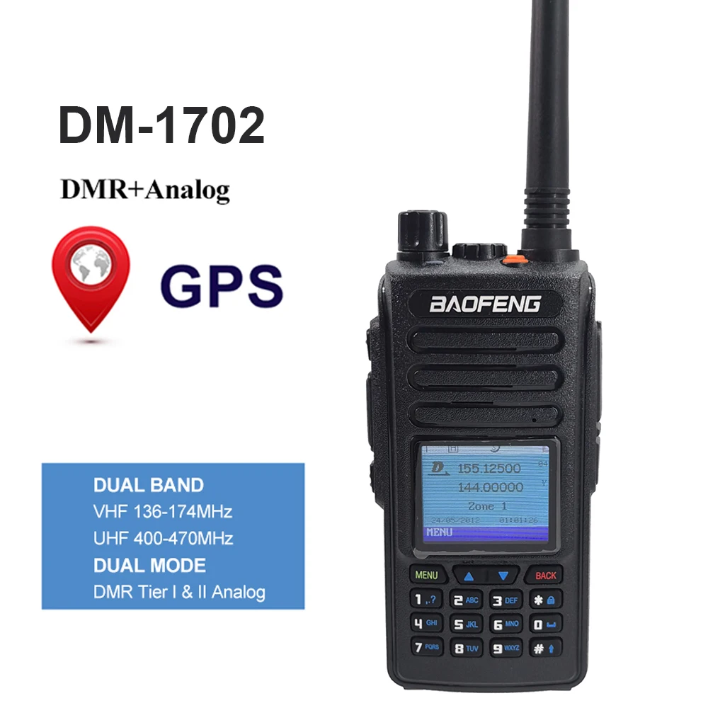 Baofeng DM-1702 GPS DMR Digital Radio 5W Dual Time Slot Walkie Talkie VOX Dual Band 144/430MHz Ham Radio