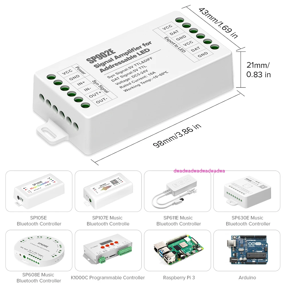 SP902E SPI Signal Amplifier Repeater 2 Channels WS2812B WS2811 SK6812 WS2814 RGBW RGB Pixel Addressable Matrix Panel Light 5-24V