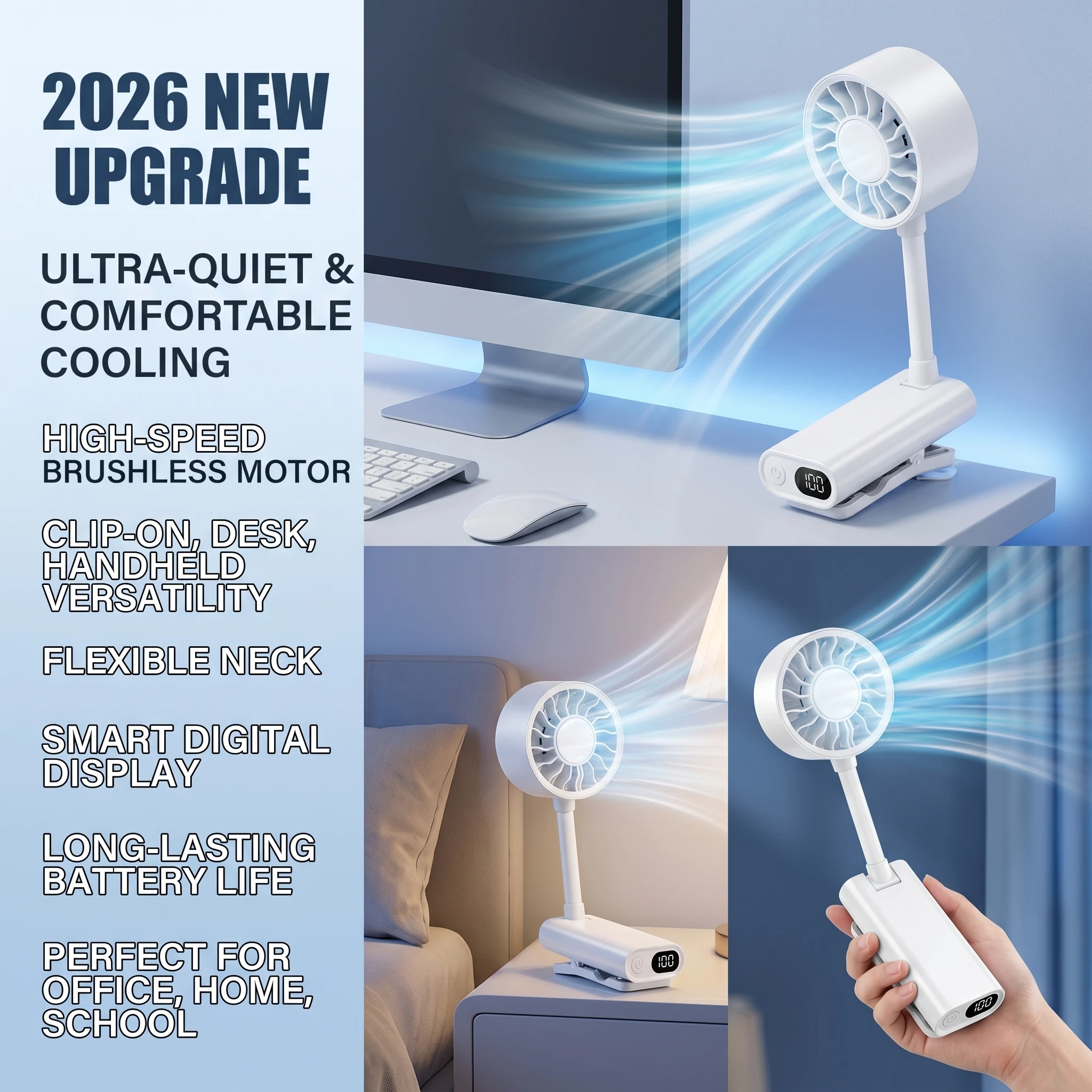 2026 New Upgrade Desktop Clip Fan With Long Battery Life Outdoor Hose Clip Mini USB-Charging Fan For Multiple Scenarios