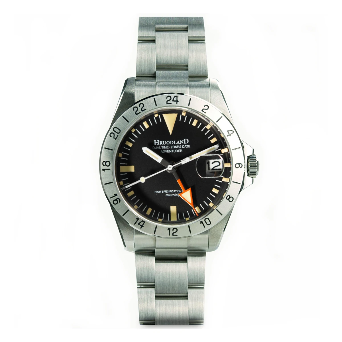 Hruodland-Reloj de pulsera de acero inoxidable para hombre, cronógrafo clásico Retro, GMT, cristal de zafiro, mecánico automático, japonés, NH34, para buceo, F023