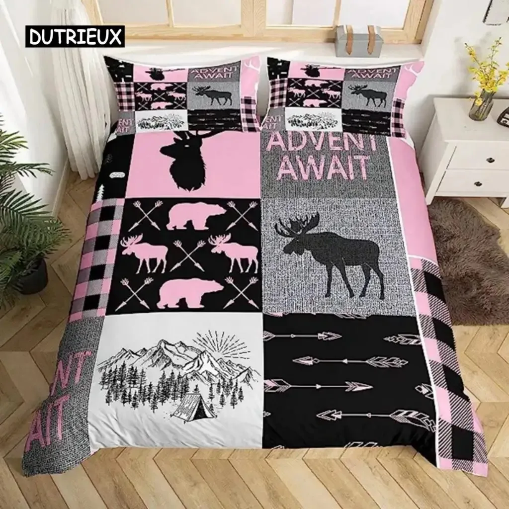 Deer Duvet Cover American Flag Elk Decor Bedding Set for Boys Teens Wild Animal Theme Comforter Cover Soft Polyester Quilt Cover