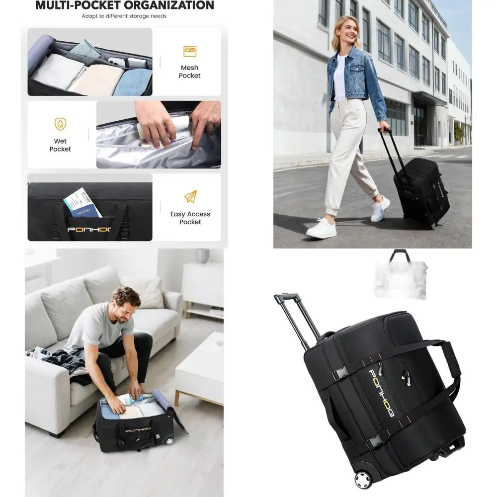 

21. Мужская дорожная сумка на колесиках, расширяемая, водонепроницаемая, для выходных и ночных путешествий, черная