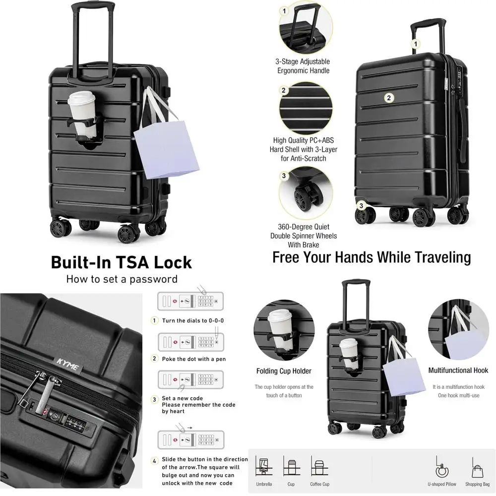 

KYME Carry On Luggage 22x14x9 Airline Approved Hard Shell Carry On Suitcase with TSA Lock Hardside Suitcases with Wheels Travel