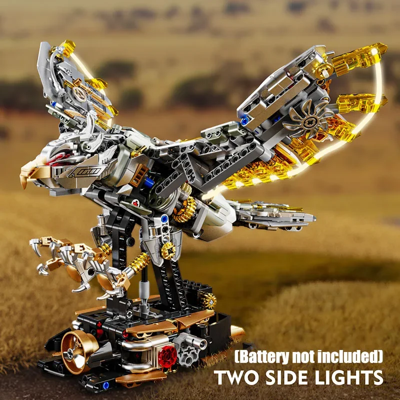 الإبداعية 1168 قطعة الصقور الميكانيكية الحيوان البرية اللبنات مجموعة مع عرض موقف أضواء LED الطوب اللعب هدية للأطفال البالغين