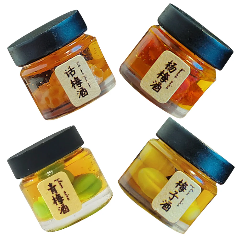 

4Pcs Miniature Pretend Play Fruit Drink Bottles Realistic Mini Drinks Decoration for Kitchen Dollhouse Collectors Kids