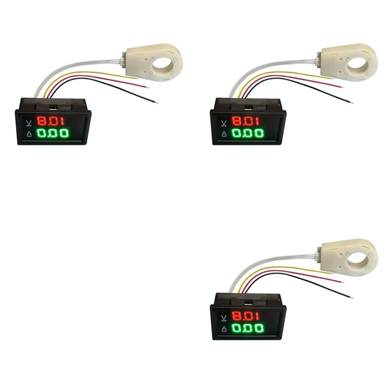 AS60-3X Hall Ammeter Voltmeter DC 0-300V 200A Battery Monitor LED Digital Current Voltage Meter 12V 24V 36V 48V 60V Car