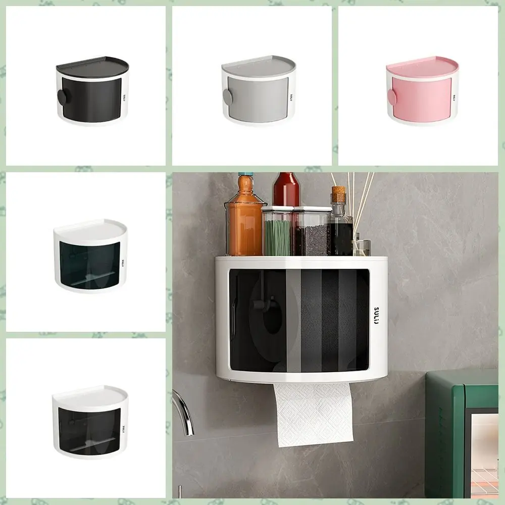 Creative Plastic Toilet Paper Tray Wall-Mounted Waterproof Bathroom Tissue Box Stackable Punch-Free Paper Storage Box for Home