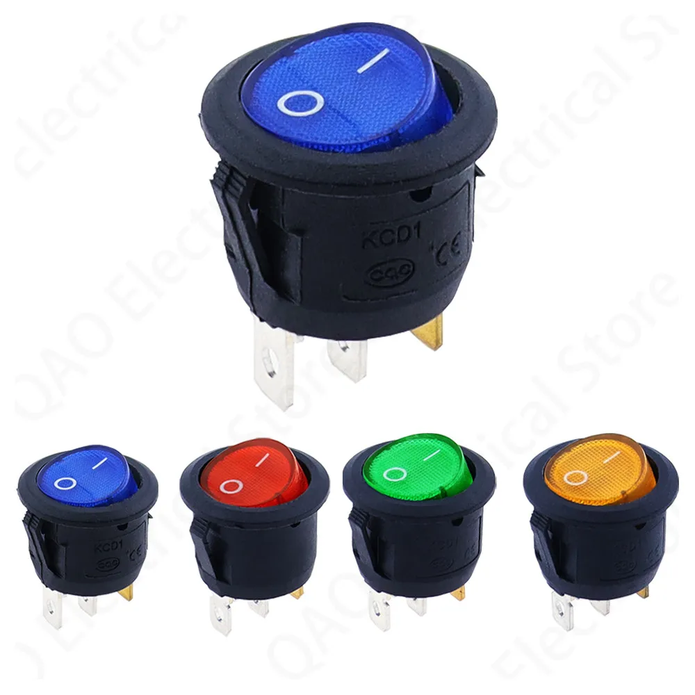 4Pcs 3Pin ON/OFF Car 220V/12V Round Rocker Dot Boat LED Light Toggle Switch SPST Light Switch