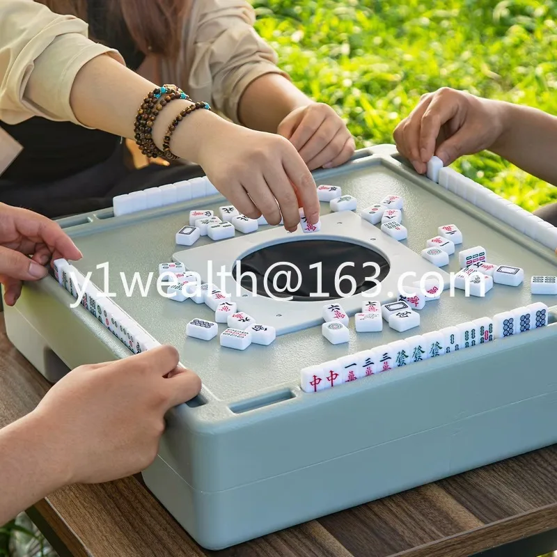 

Outdoor Camping Traveling Home Fun No Shuffling Required Plastic Mini Portable Mahjong Table with 144pcs 24MM Melamine Tiles