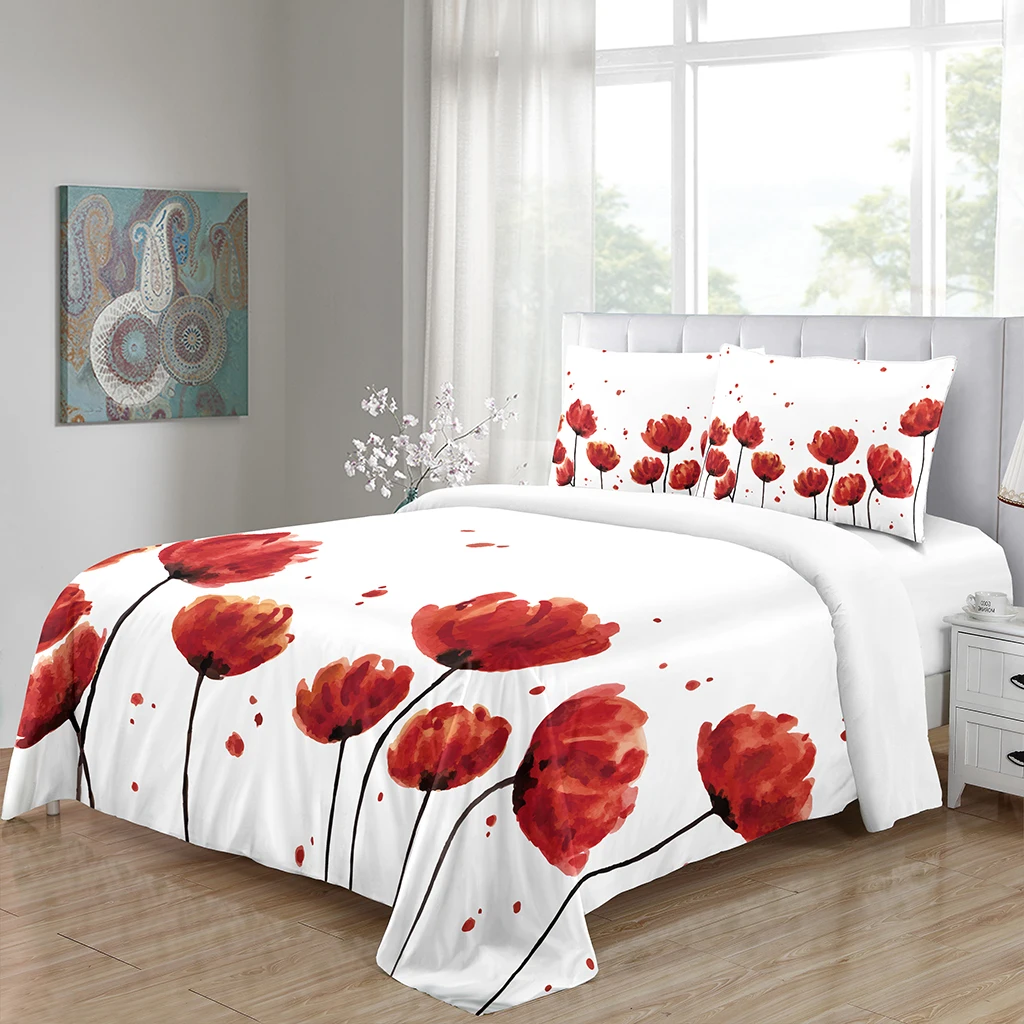 Red Wedding Rose Series Love Flower King Queen Twin Full Bedding Sets Single Double Bed Duvet Cover Set and 2 pcs Pillow cover