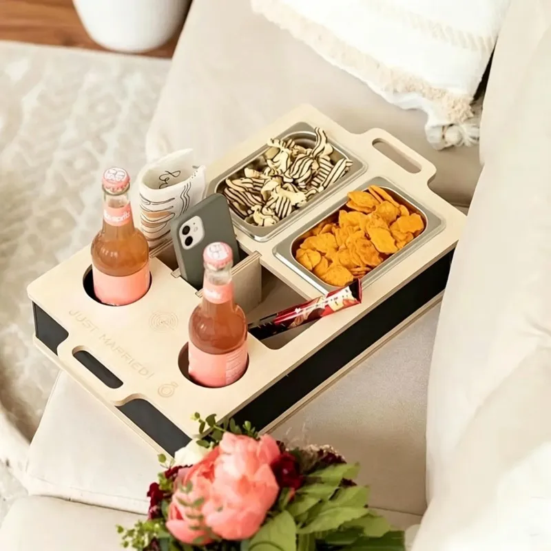 

ABRU-Home Desktop Remote Control Storage Box Wooden Snack, Beer And Beverage Storage Rack, Rectangular Sofa Tray