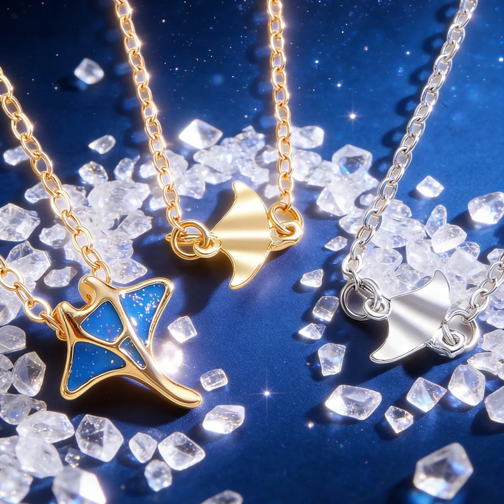 New Minimalist Blue Oil-drop Devilfish Pendant Necklace for Men Women Exquisite Stainless Steel Ocean collar chain Jewelry Gifts