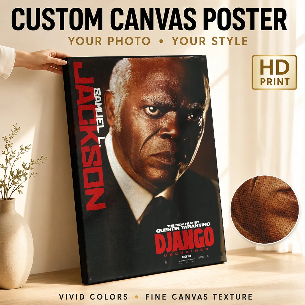 Django Unchained: Samuel L. Jackson Framed Canvas Poster Custom Modern Pop Culture Wall Art for Living Room Bedroom Decoration