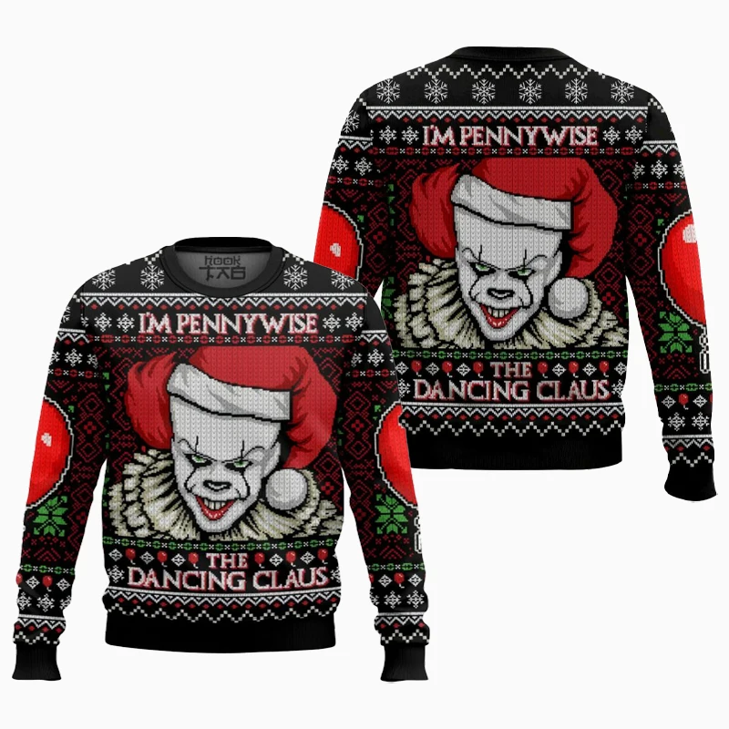 

I'm Pennywise The Dancing Claus It Ugly Christmas Sweater Забавный пуловер для праздничной вечеринки Свитер больших размеров для мужчин Рождественский подарок 2026