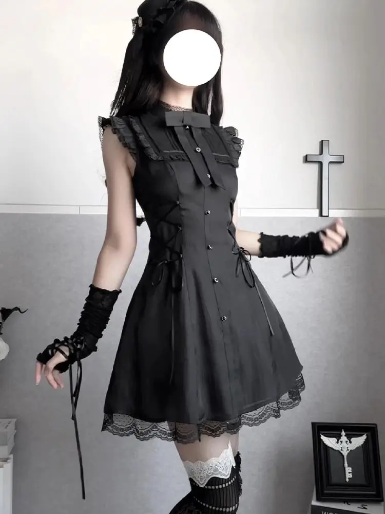 SOIOMES Japanese-style elegant and refined design short dress with flutter sleeves and bow-shaped drawstrings