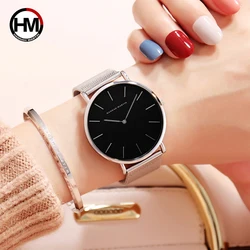 Hannah Martin Women Watch Quartz Movement Simple Design Waterproof Stainless Steel Ultra thin dial Ladies watch Relogio Feminino