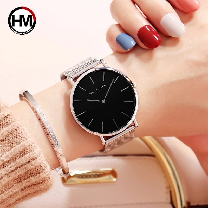 Hannah Martin Women Watch Quartz Movement Simple Design Waterproof Stainless Steel Ultra Thin Dial Ladies Watch Relogio Feminino