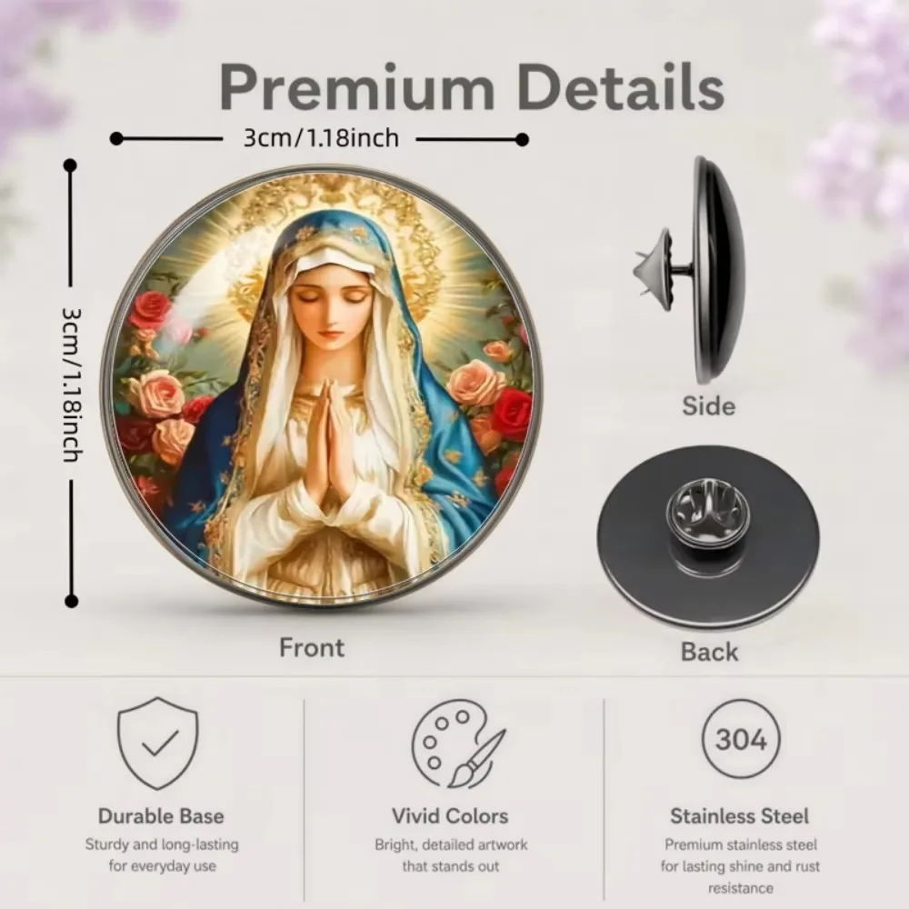 6-20 Pcs Virgin Mary 6 Pcs Lapel Pin Set, 2D Flat Stainless Steel Brooch, Catholic Christmas Gift Souvenir for Her Mother's Day