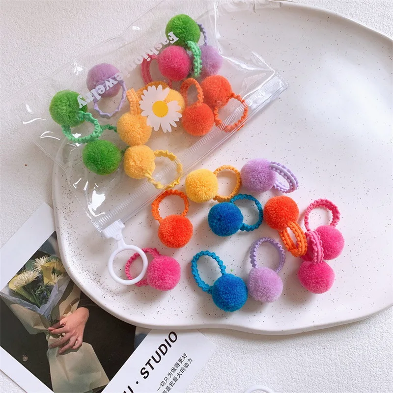 20pcs/set baby small Pompoms hair tie elastic hair rubber bands for girls ball hair rope kids mini scrunchies child headdress