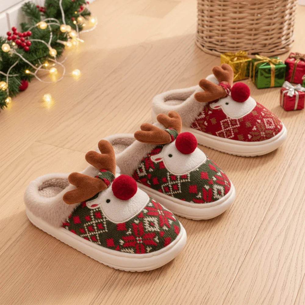 Cotton Winter Women's Christmas Slippers Non-Slip Warm & Comfortable Christmas Party House Slippers - view 2