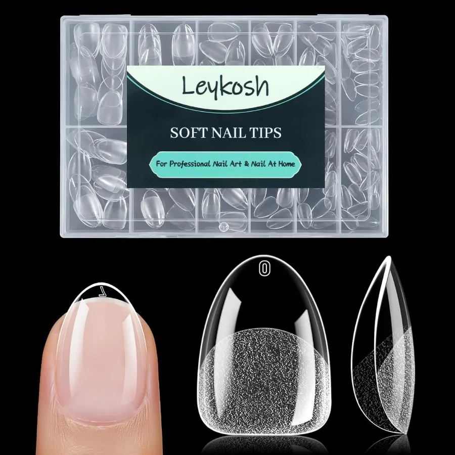 

Extra Short Almond Nail Tips 216pcs Acrylic Soft Fake Nails Gel Nail Tips Full Cover PreShaped Matte Clear Pr on Nails for Exte