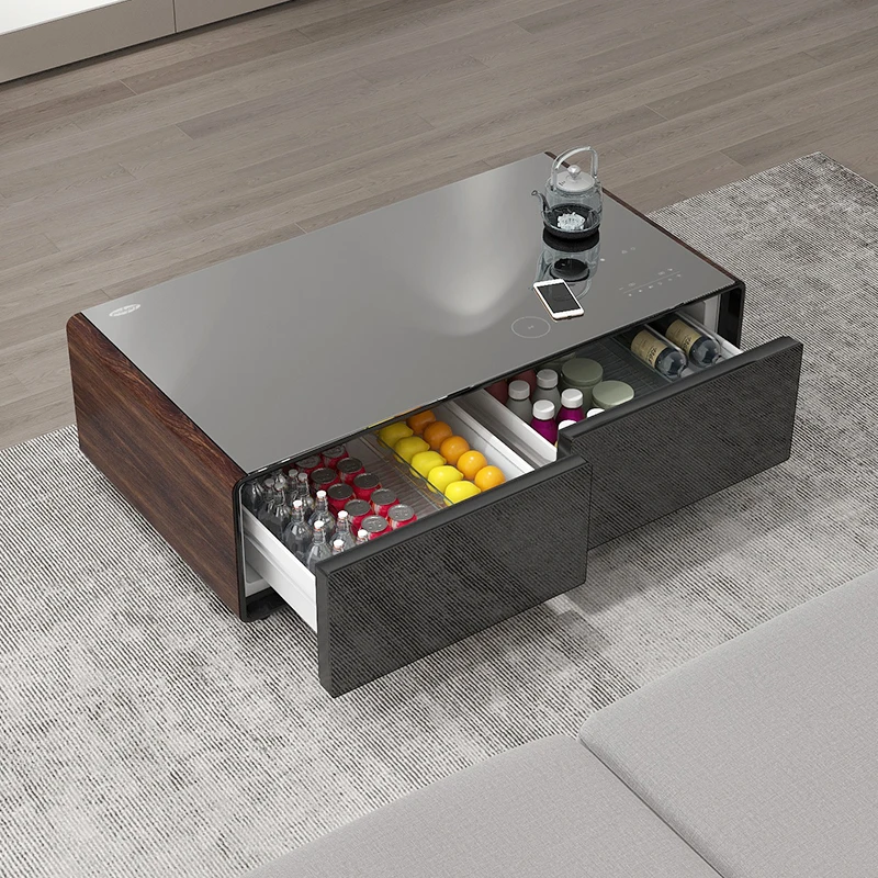 Smart Coffee Table With Multifunctional Refrigerator And Cooling Drawer Built-in Music Player USB Charging LED Touch Screen