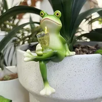 Funny Drinking Frog Statue Flower Pot Hugger Resin Hanging Frog Figurine Planter Pot Decorations For Home Clarinet Ornament
