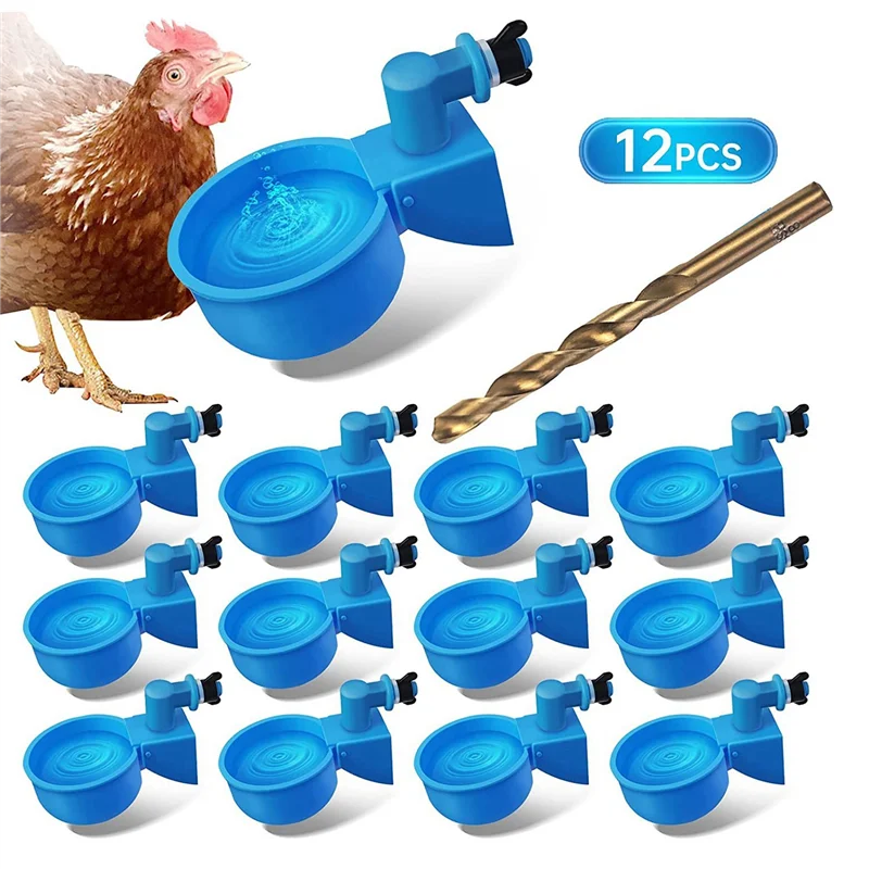 Chicken Waterer Larger Automatic Chicken Waterer Cups DIY Poultry Chicken Waterer Kit 5 Gallon for Chicken, Duck 12 Pcs