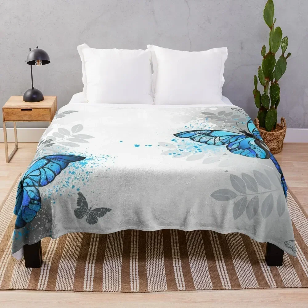 

Blue Butterflies with Wild Plants Throw Blanket Modern Design Soft Blanket for Home Decor