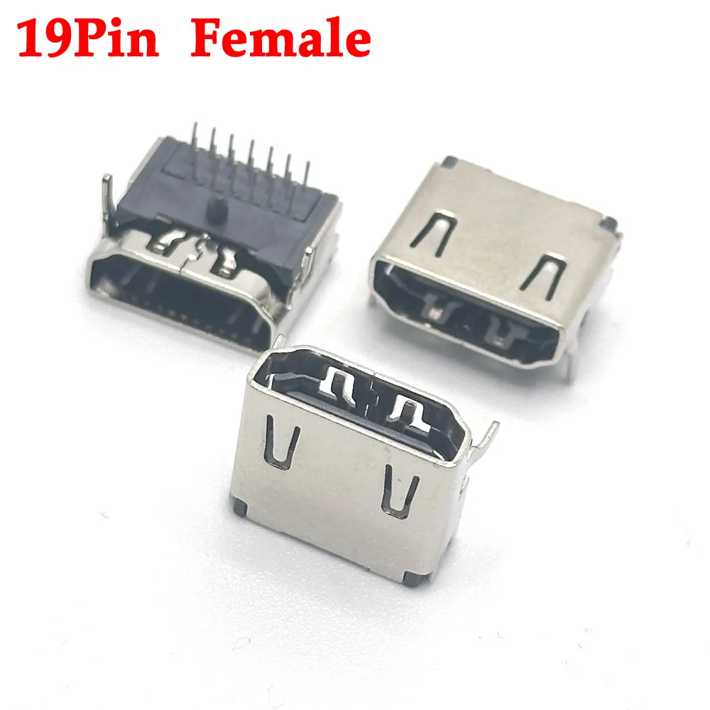 

1/10pcs HDMI Jack Female 19 pin Socket interface connector 90 degree With fixed screw holes HDMI-19P 3 rows of feet 90 degrees