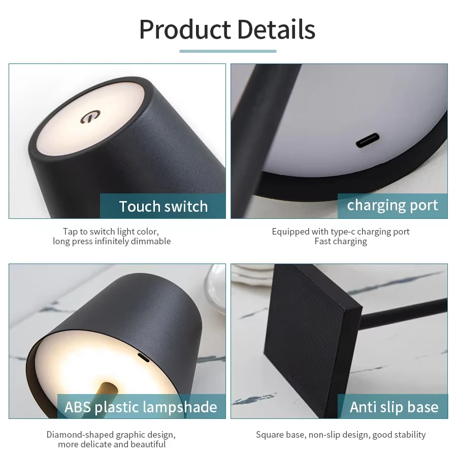 Xiaomi Rechargeable LED Table Lamp Touch Switch 3 Levels Dimmable Desk Lights Bar Dinner Creative Decorative Ambient Lighting