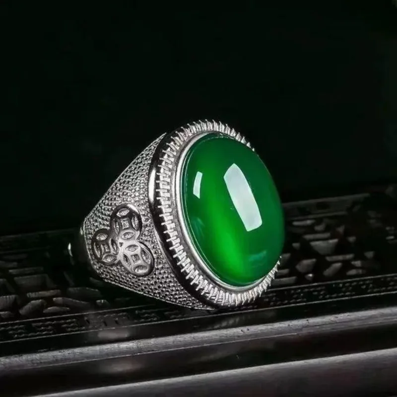 Jade Marrow Dominant Ring, Emperor, Ancestral Green, Ice Seed Living Ring, Men's