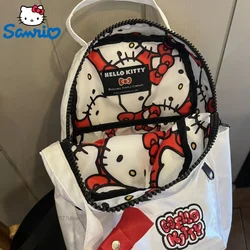 Sanrio Hello Kitty Backpack INS Women's New Cute Lining Cartoon Printed Zipper Backpack Nylon Schoolbag Student Fashion 15in Bag