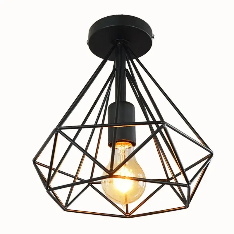 

Diamond industrial wind ceiling lamp single head creative wrought iron restaurant clothing store cafe diamond shaped lamps