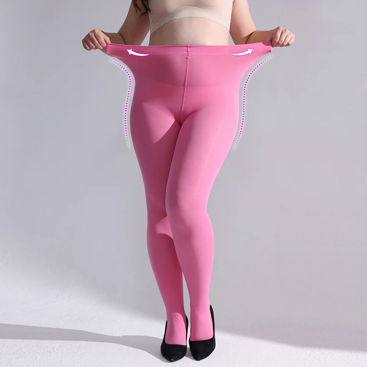 45-75k Plus Size Damen Rosa Strumpfhosen Bauchreparatur Hohe Taille Damen Strumpfhosen Elastische Füße Bodenstrümpfe Rot Fabrik – Detail 2