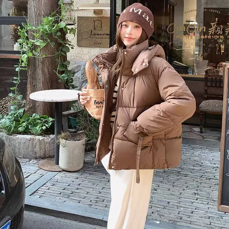 Short Down Cotton-padded Jacket 2024 Autumn And Winter New Fashion Hooded And Velvet Padded Loose Cotton-padded Jacket Coat Top