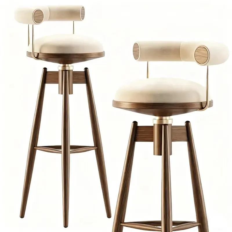 Nordic Light Luxury Rotating Bar Chair Island Table Hotel Cafe High Stool with Backrest