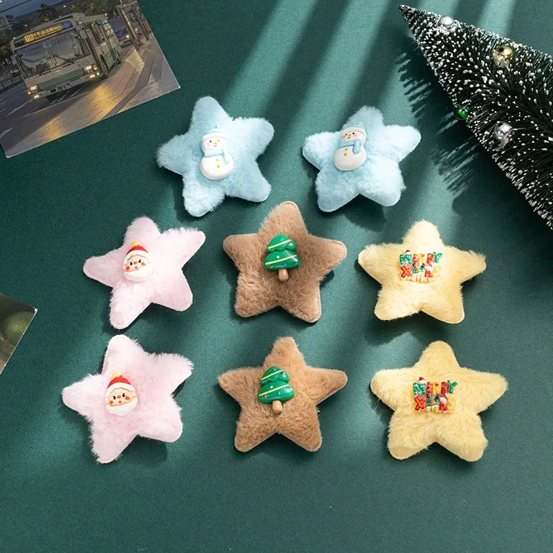 

2Pcs Christmas Hairpin Children Barrettes Cute Plush Pentagram Santa Claus Kids Christmas Headwear Girls Hair Accessories