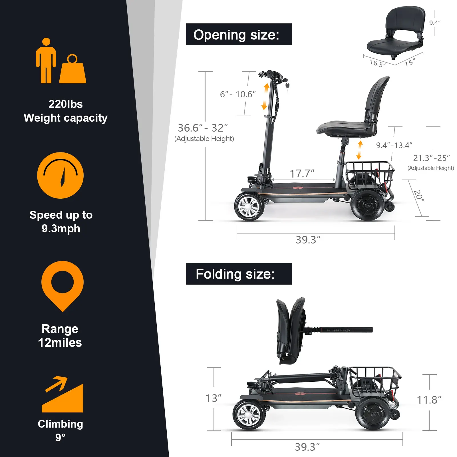 Scooter de mobilité électrique pliant, 4 roues, léger, portable, puissance, voyage, scams pour personnes âgées, adultes, personnes âgées