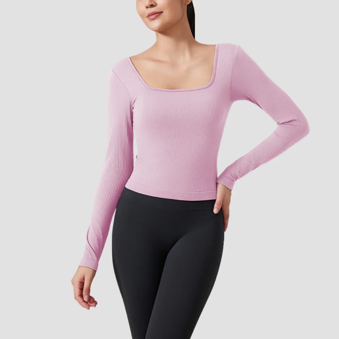 

Autumn Winter New Yoga Wear Sports Fitness Long Sleeve with Chest Pad Women T-shirts Beautiful Back Hollow Pilates Yoga Tops